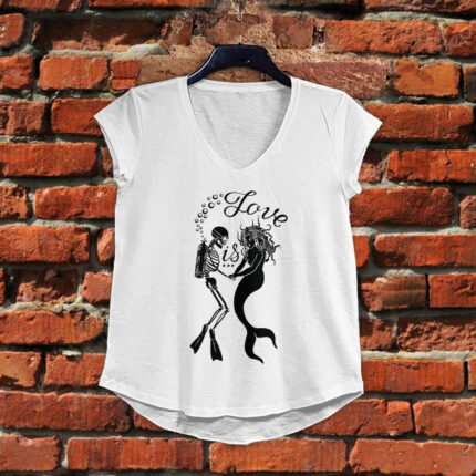 Scuba Scull Mermaid V Yaka Flamlı Kadın Tişört