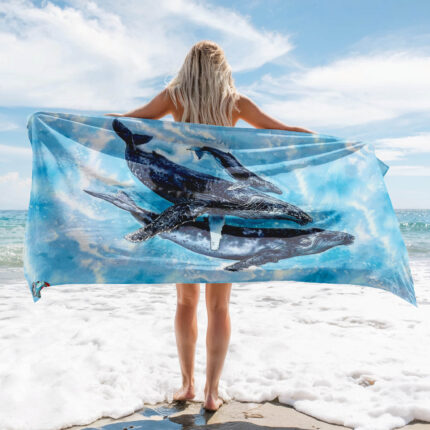 Balinalar Microfiber Pamuk Plaj Havlu