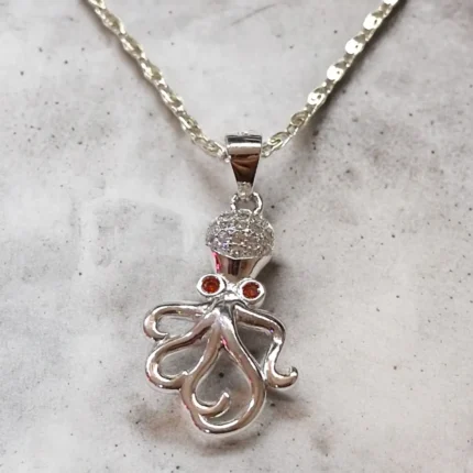 Octopus Taşlı 925 Ayar Gümüş Kolye Uçu