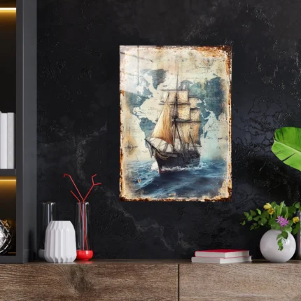 Dünya Denizleri Vintage Aleminyum Metal Tablo