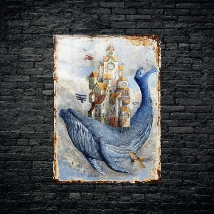 Fütüristik Whale Vintage Aleminyum Metal Tablo