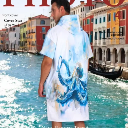 Octopus Color Dijital Baskılı Pamuk Panço